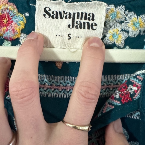 Savanna Jane Teal Floral Embroidered Blouse - Picture 2 of 5